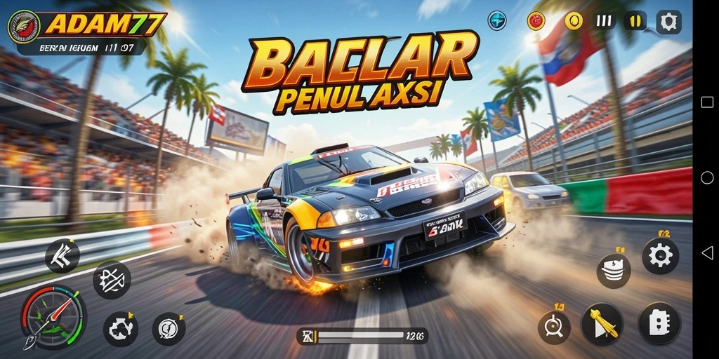 Tampilan gameplay balapan ADAM77 yang mendebarkan dan penuh aksi.