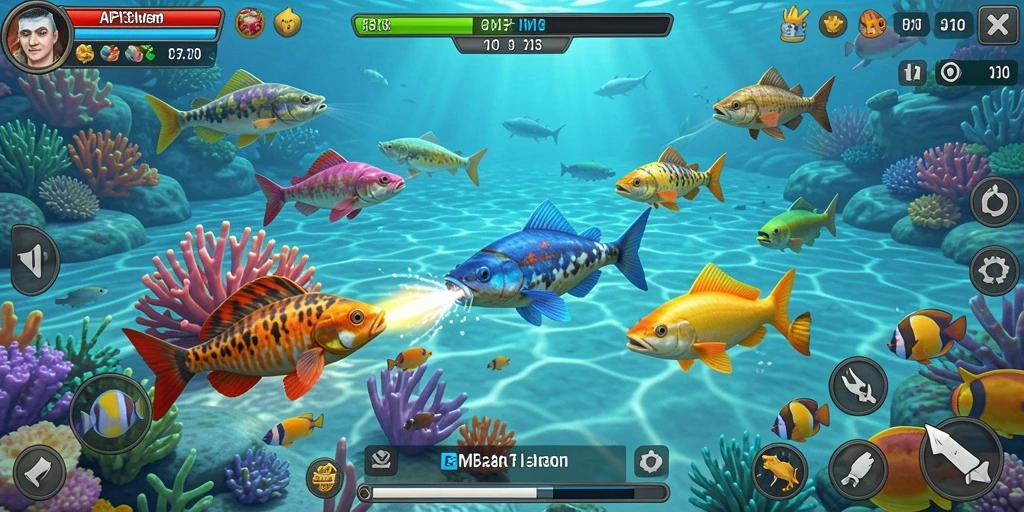 Gameplay menembak ikan yang seru dan mengasyikkan.