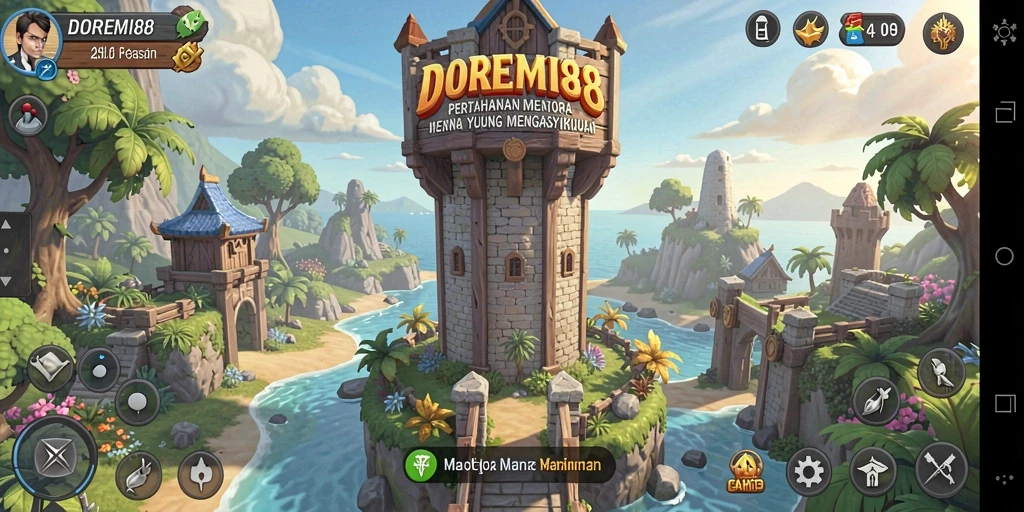 Screenshot DOREMI88 menunjukkan pertempuran menara yang intens dan strategi mendalam.