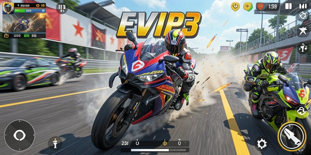 Tampilan menarik dari gameplay balap motor di EVIP3.