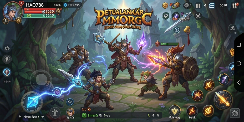 Screenshot gameplay HAO788 menampilkan pertempuran seru antar karakter MMORPG.