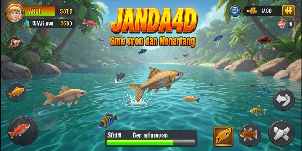 Screenshot gameplay JANDA4D yang menunjukkan suasana memancing yang seru.