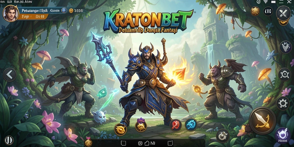 Tangkapan layar KRATONBET yang menampilkan pertempuran epik di dunia fantasi.
