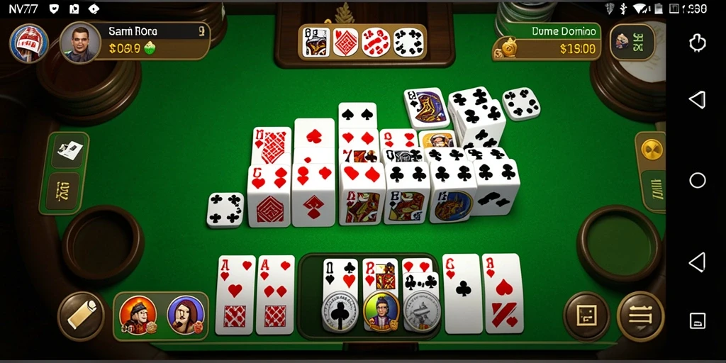 Screenshot gameplay NV77 menampilkan pertarungan domino yang seru.