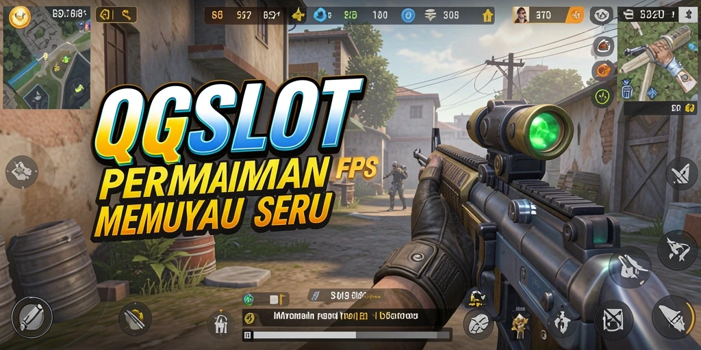 Screenshot utama QQSLOT menampilkan aksi gameplay FPS yang mendebarkan.