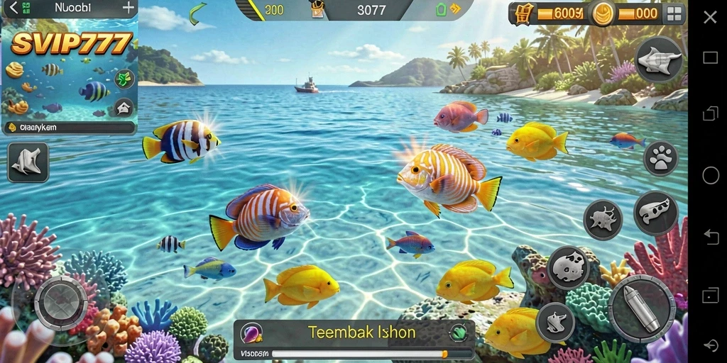 Screenshot gameplay SVIP777 dengan ikan berwarna-warni yang menarik.
