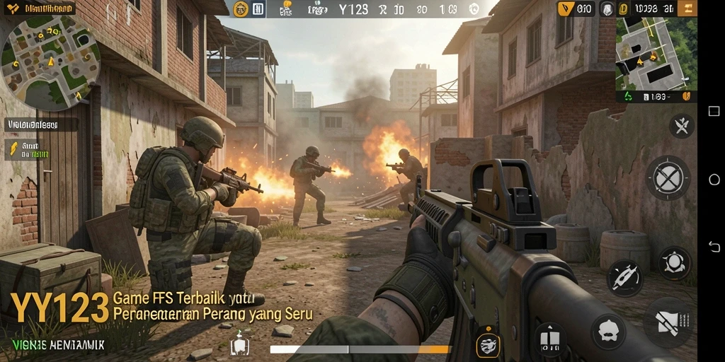 Tangkapan layar dari gameplay YY123 yang menampilkan aksi tembak-menembak yang mendebarkan.
